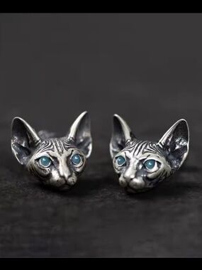 Gothic Sphynx Hairless Cat Earings